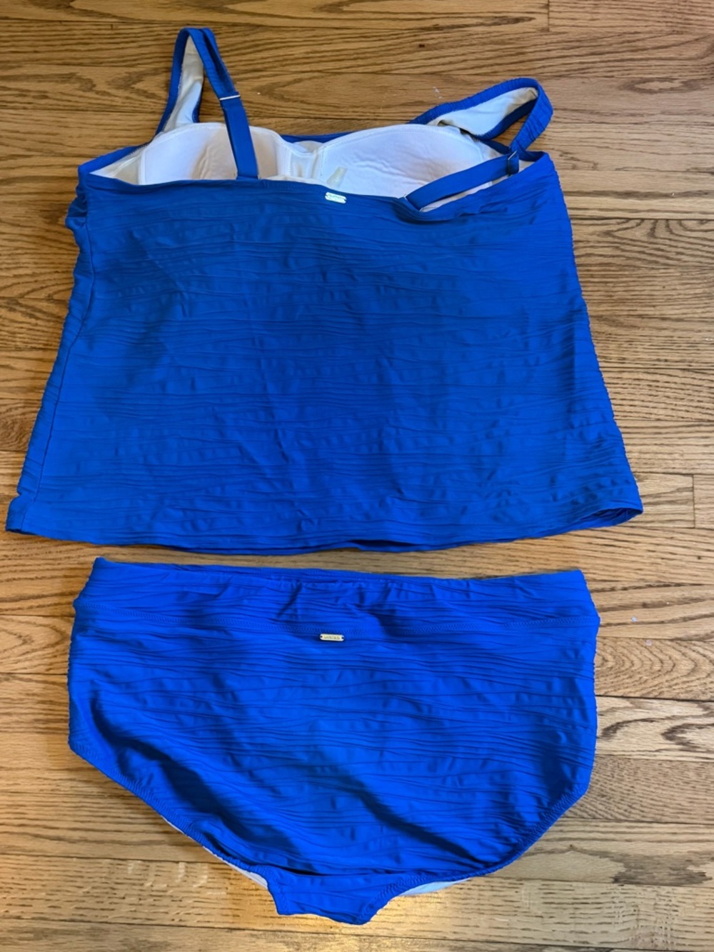 Lands’ End Plus Size 22W Tankini Swimsuit Set Blue Textured Top Bottom - Picture 2 of 5